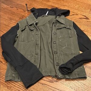 Free people  Olive and Black Hooded Jacket